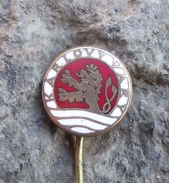 Vintage Karlovy Vary Karslbad Carlsbad Spa Heraldic Crest Coat of Arms Pin Badge - Badgecrazy