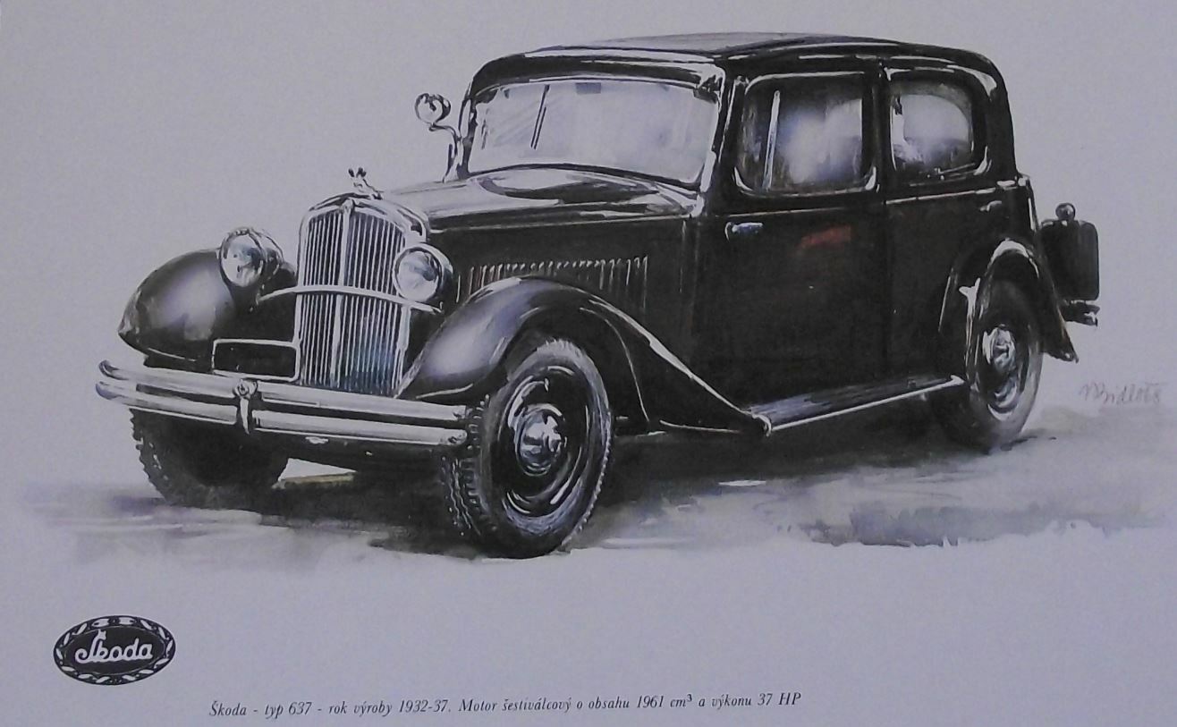 Skoda Type 637 1932 Picture Car Vladimir Bidlo Printed Illustration - Badgecrazy