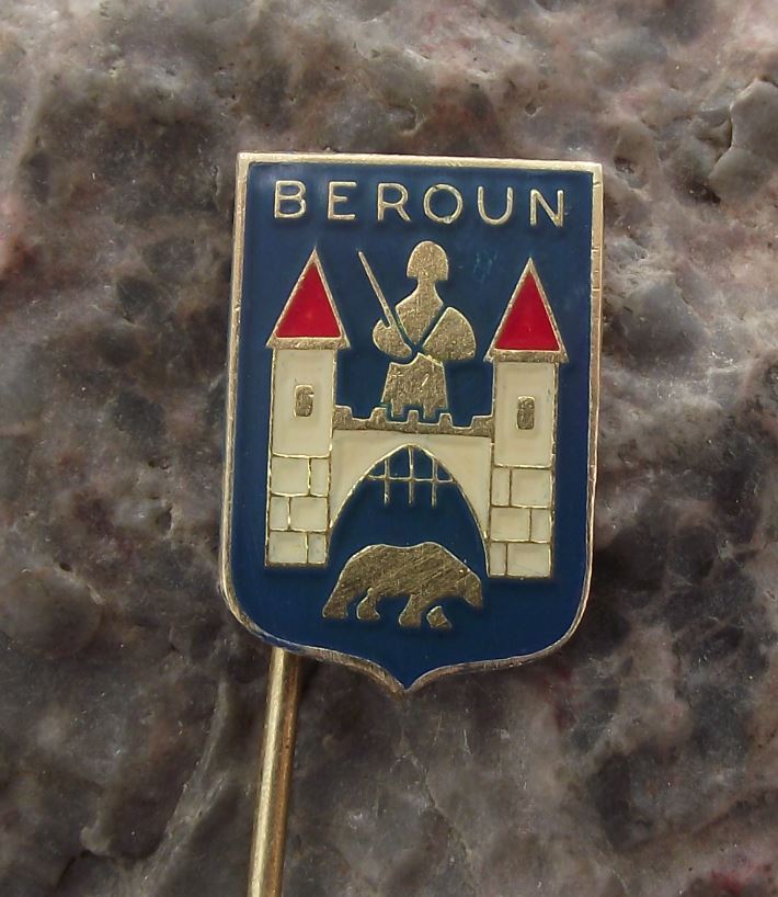 Beroun Czech Bohemian City Knight Bear Heraldic Crest Coat of Arms Pin Badge - Badgecrazy