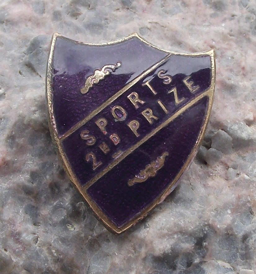 Vintage School Sports Day Award 2nd Second Prize Mauve Purple Shield Pin Badge - Badgecrazy