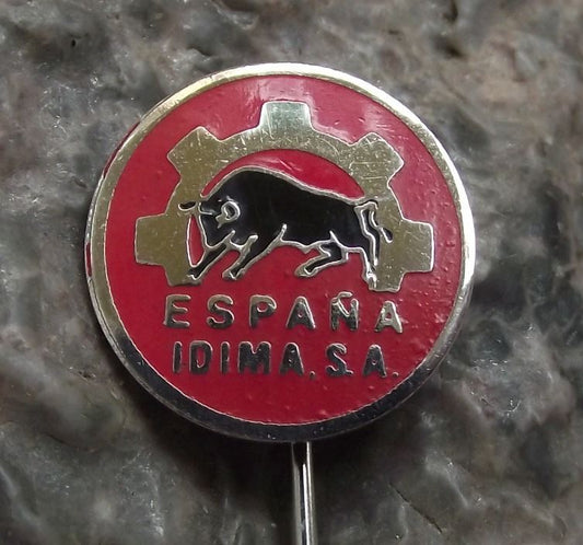 Antique IDIMA S.A. Black Bull and Cog Espana Spain Engineering Company Pin Badge - Badgecrazy