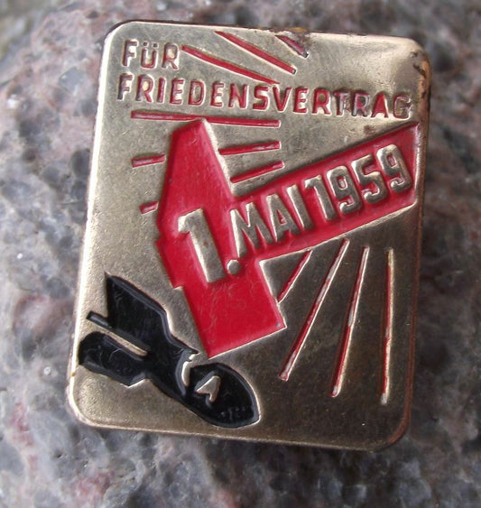 1959 Nuclear Bomb May Day East German DDR Peace Themed Celebration Pin Badge - Badgecrazy