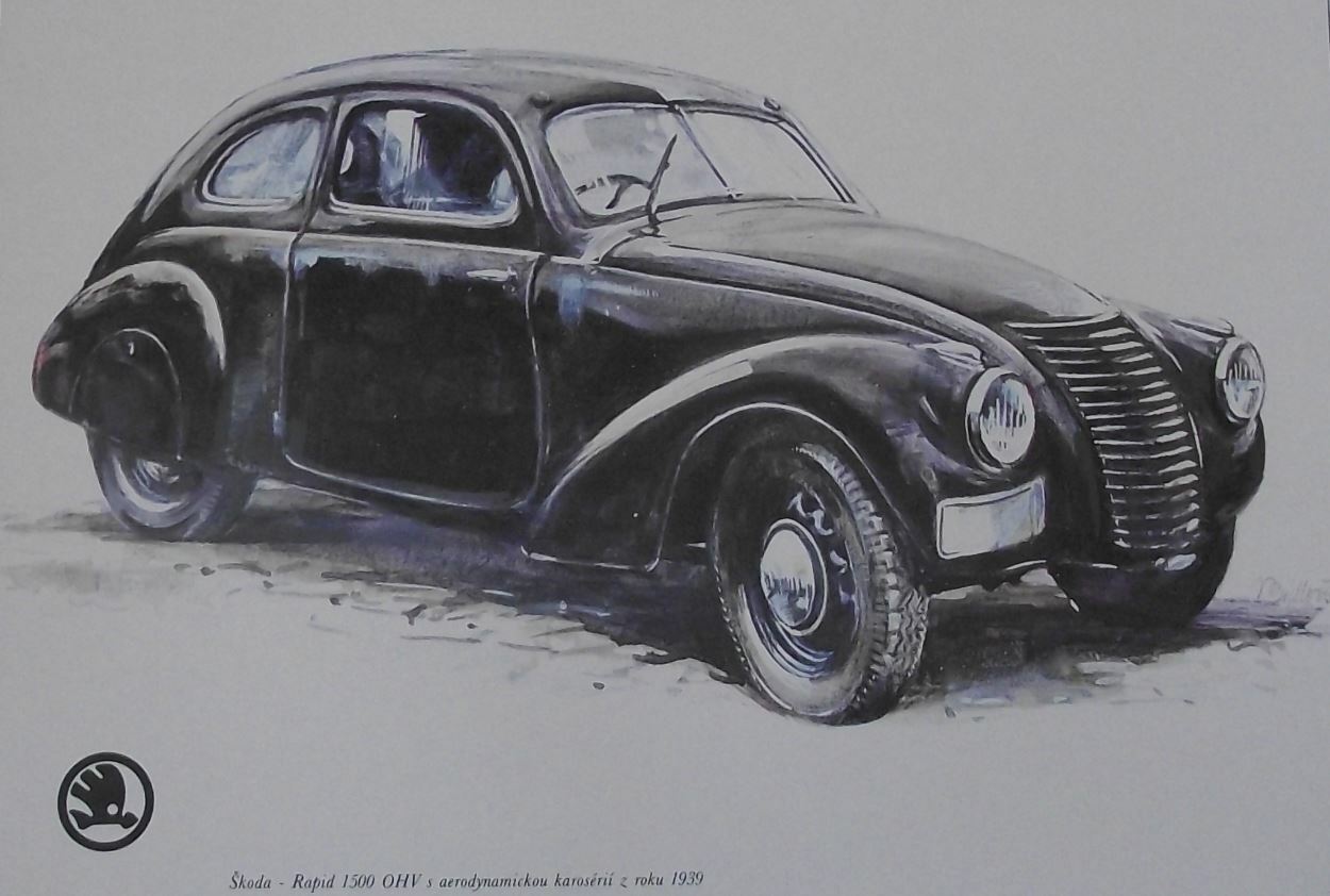 Skoda Rapid 1500 Aero OHV 1939 Picture Car Vladimir Bidlo Printed Illustration - Badgecrazy