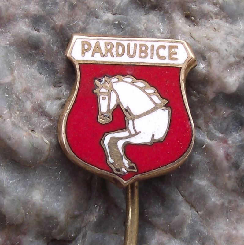 Pardubice White Horse Racing Czech City Heraldic Crest Coat of Arms Pin Badge - Badgecrazy