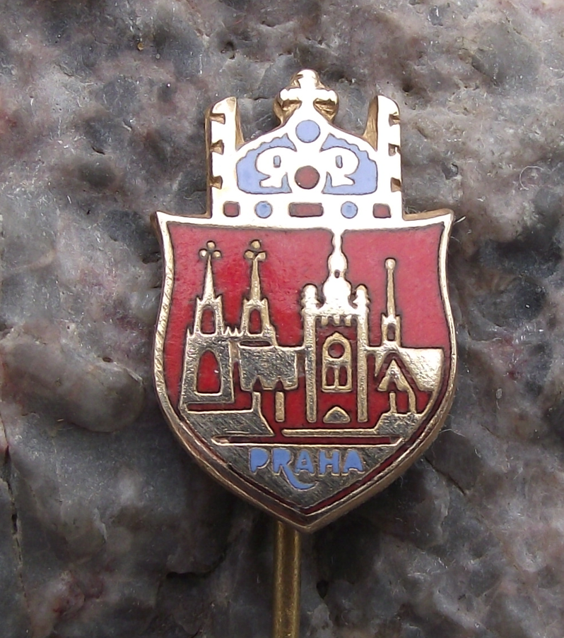 Vintage Prague Castle St Vitus Cathedral & Royal Crown Crest Tourist Pin Badge - Badgecrazy