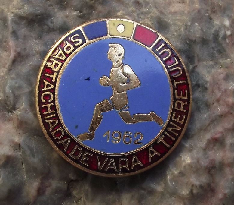 1962 Youth Summer Spartakiad Romania Runner Athlete Sports Meeting Pin Badge - Badgecrazy