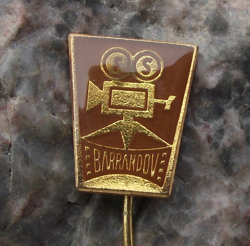Antique Barrandov Czech Movie Studios Film Camera Tripod Tape Reels Pin Badge - Badgecrazy