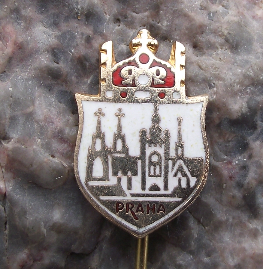 Vintage Prague Castle St Vitus Cathedral & Royal Crown Crest Tourist Pin Badge - Badgecrazy