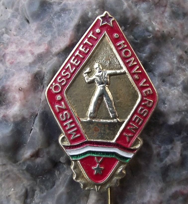 Antique Hungary Civil Defense MHSz MHS Soldier with Hand Grenade Pin Badge - Badgecrazy