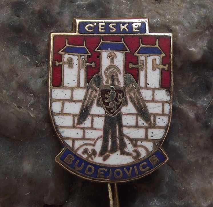 Ceske Budejovice Defending Angel on Castle Walls Heraldic Souvenier Pin Badge - Badgecrazy