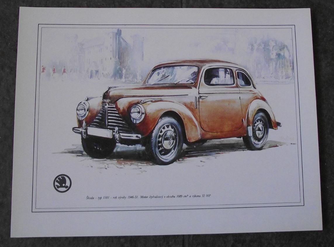 Skoda Type 1101 1946 Picture Car Vladimir Bidlo Skoda Printed Illustration - Badgecrazy