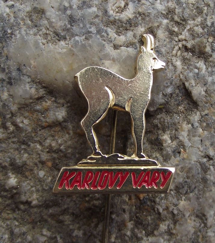 Antique Karlovy Vary Carlsbad Deer Emblem Mascot Chamois Spa Town Red Pin Badge - Badgecrazy