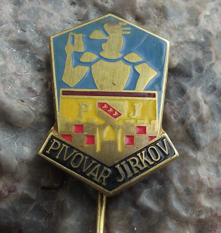 Antique Pivovar Jirkov PJ Brewery Czech Lager Beer Advertising Pin Badge - Badgecrazy