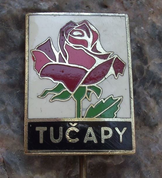 Antique Tucapy Czech Town Rose Bloom Flower Emblem Crest Tourist Pin Badge - Badgecrazy