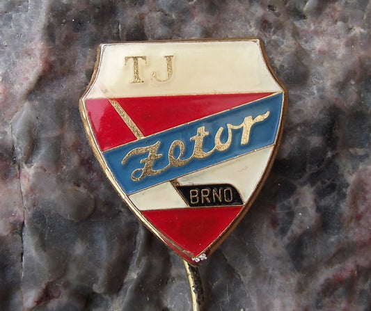Vintage ZKL Zetor Brno Ice Hockey Czech Team Shield and Stick Logo Pin Badge