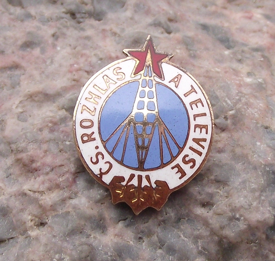 Vintage Czechoslovakia Radio Television Broadcasting Tower Red Star Pin Badge - Badgecrazy