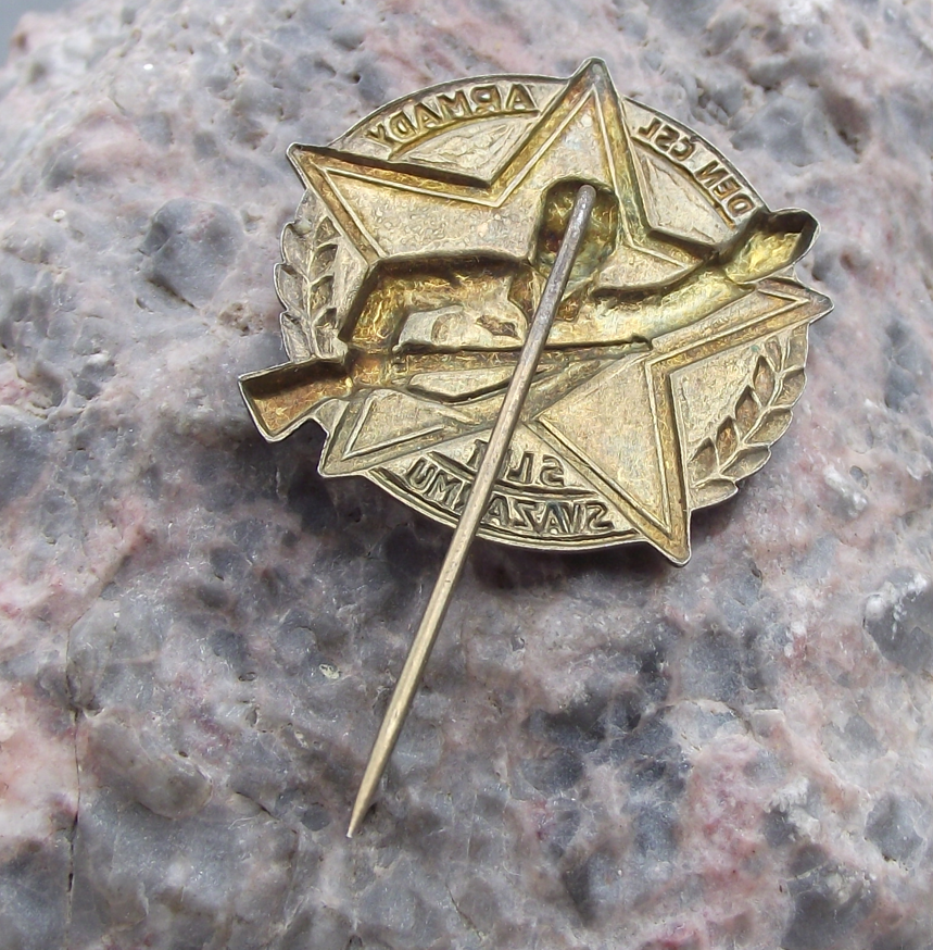 1956 Svazarm Czech Army 5th Anniversary Soldier & Rifle Red Star Pin Badge - Badgecrazy