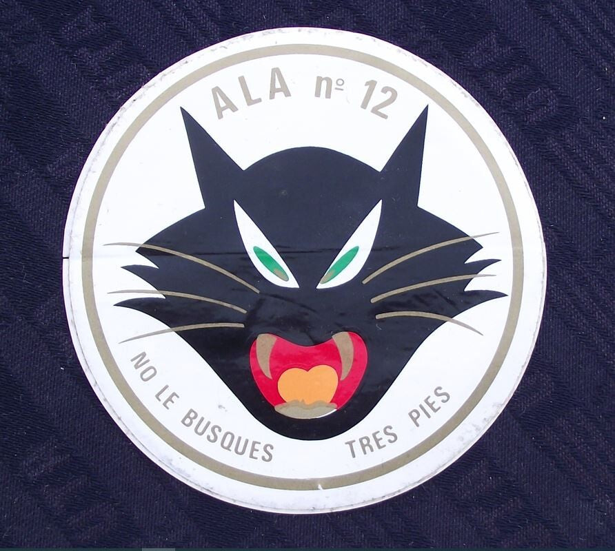 Vintage ALA 12 Spanish Air Force F18 Hornet Squadron Cat Logo Sticker Decal - Badgecrazy