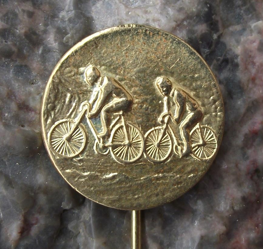 Antique Czechoslovakia Cyclist Two Boys Cycling Award Bicycles Bikes Pin Badge - Badgecrazy