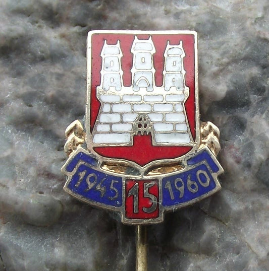 1960 Bratislava Slovakia Capital City Coat of Arms 15th Anniversary Pin Badge - Badgecrazy