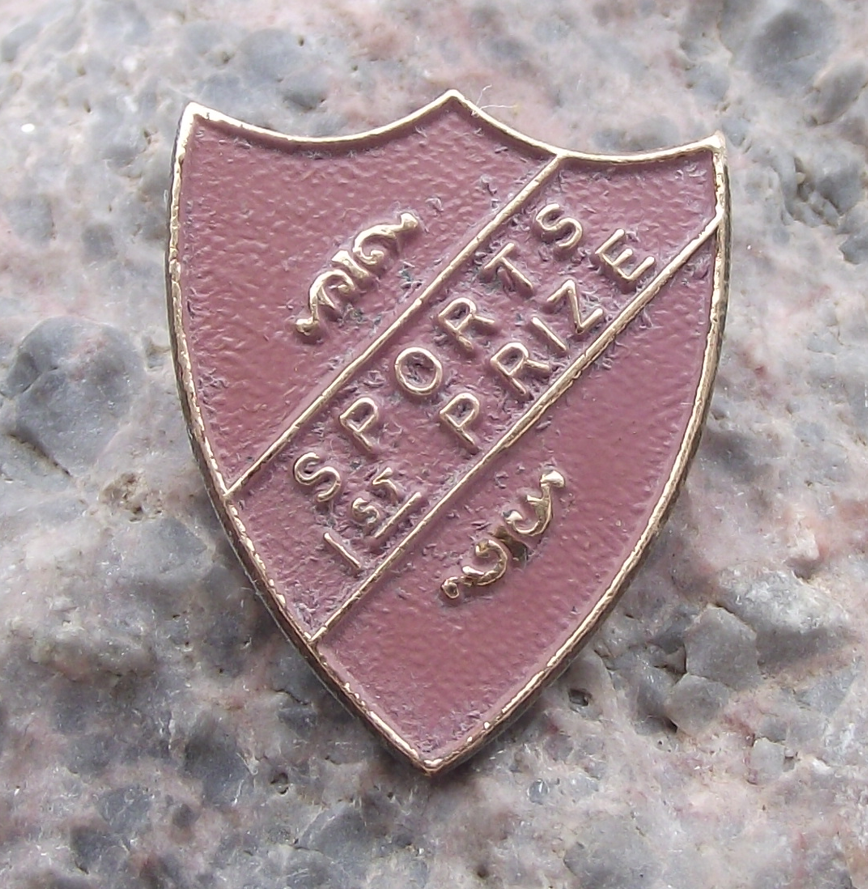 Vintage School Sports Day Award 1st First Prize Mauve Purple Shield Pin Badge - Badgecrazy