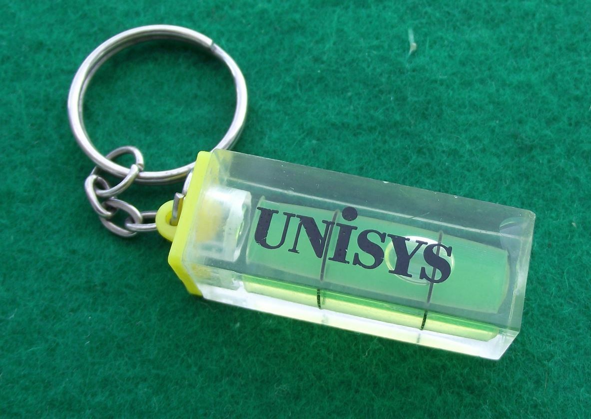 Vintage Unisys USA IT Computer Company Bubble Spirit Level Keychain Key Ring - Badgecrazy