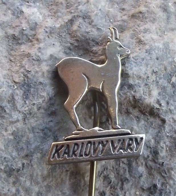 Antique Karlovy Vary Carlsbad Deer Emblem Mascot Chamois Spa Town Pin Badge - Badgecrazy