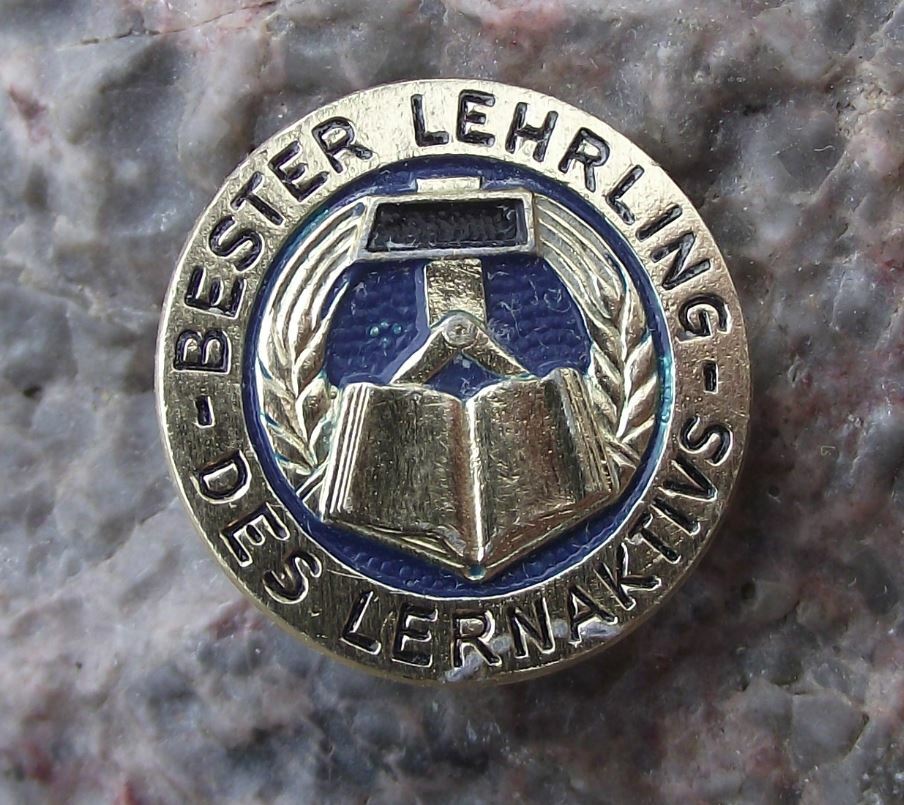 Vintage East German DDR Youth Learning Award Hammer Compass Book Logo Pin Badge - Badgecrazy