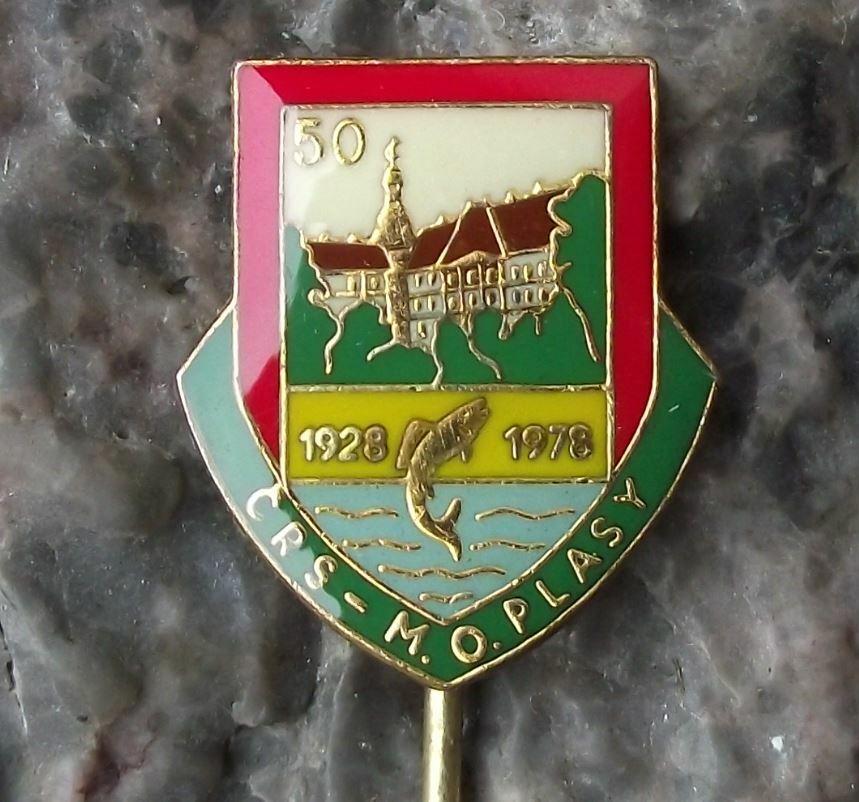 1978 Plasy Czechoslovakia Fishing Association 50th Anniversary Fish Pin Badge - Badgecrazy