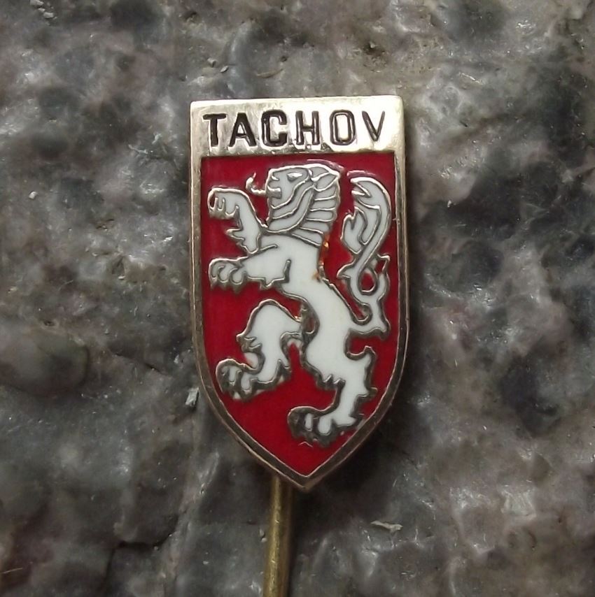 Vintage Tachov Tachau Roaring Rampant Two Tailed Lion Czech Tourist Pin Badge - Badgecrazy