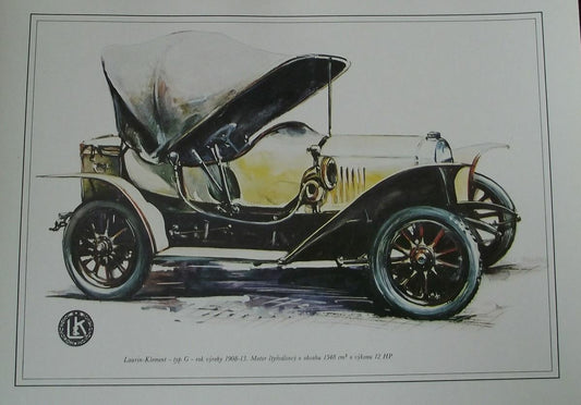 Laurin Klement 1908 Type G Car Vladimir Bidlo Skoda Printed Illustration - Badgecrazy