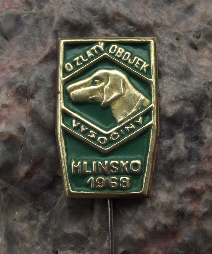 1962 Czech Regional Dog Show Hlinsko Hound Hunter Golden Collar Pin Badge - Badgecrazy