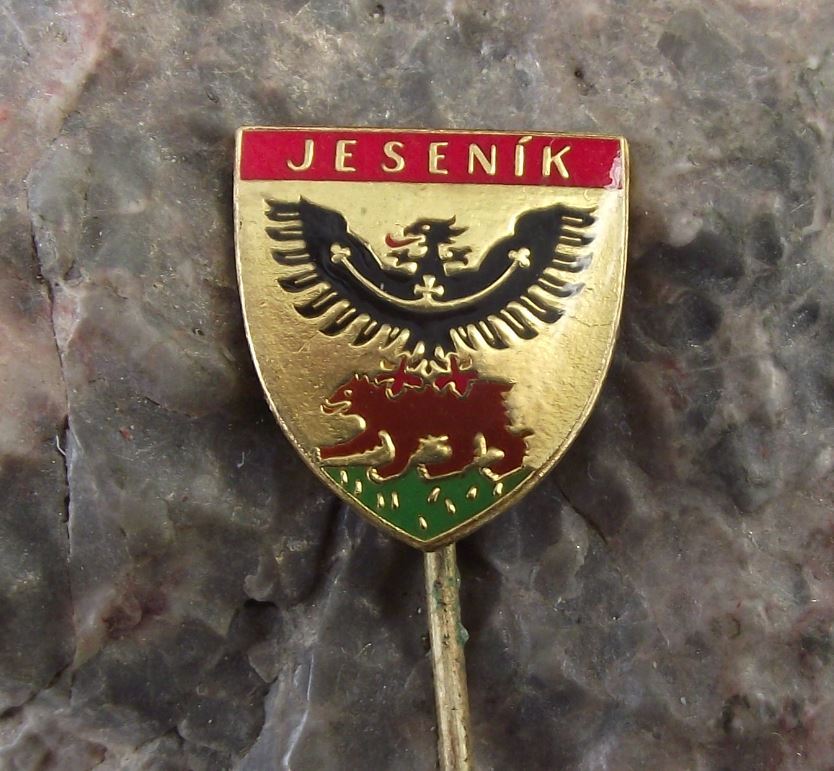 Jesenik Black Spread Eagle Brown Bear Official Czech Heraldic Shield Pin Badge - Badgecrazy