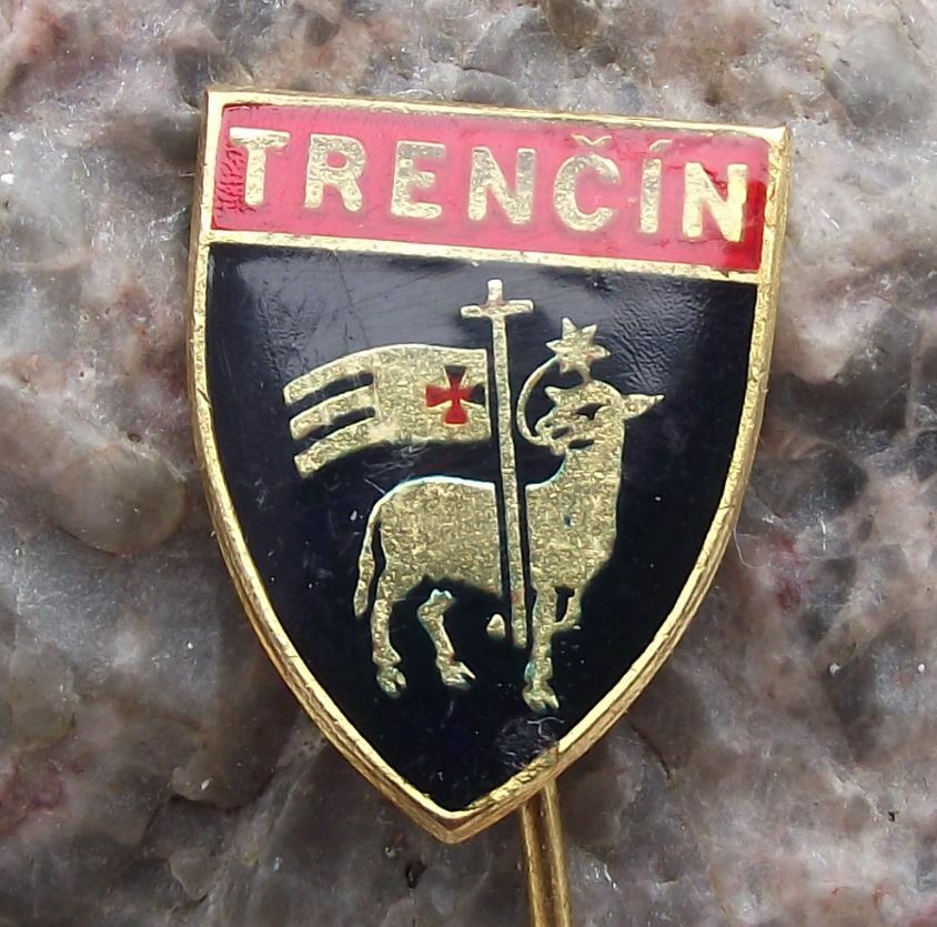 Vintage Trencin Czechoslovakia Heraldic Crest Lamb Flag Coat of Arms Pin Badge - Badgecrazy