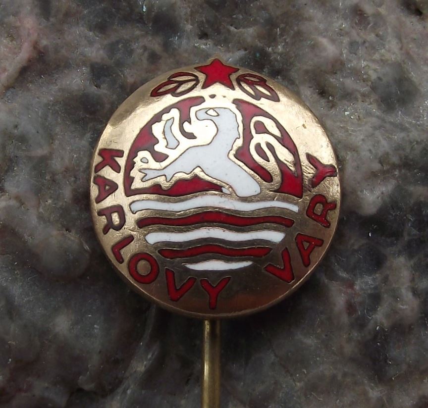 Antique Karlovy Vary Carlsbad Heraldic White Lion Emblem Mascot Pin Badge - Badgecrazy
