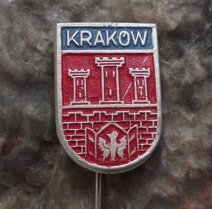 Antique Krakow City Poland Walled Castle Heraldic Crest Motif Tourist Pin Badge - Badgecrazy