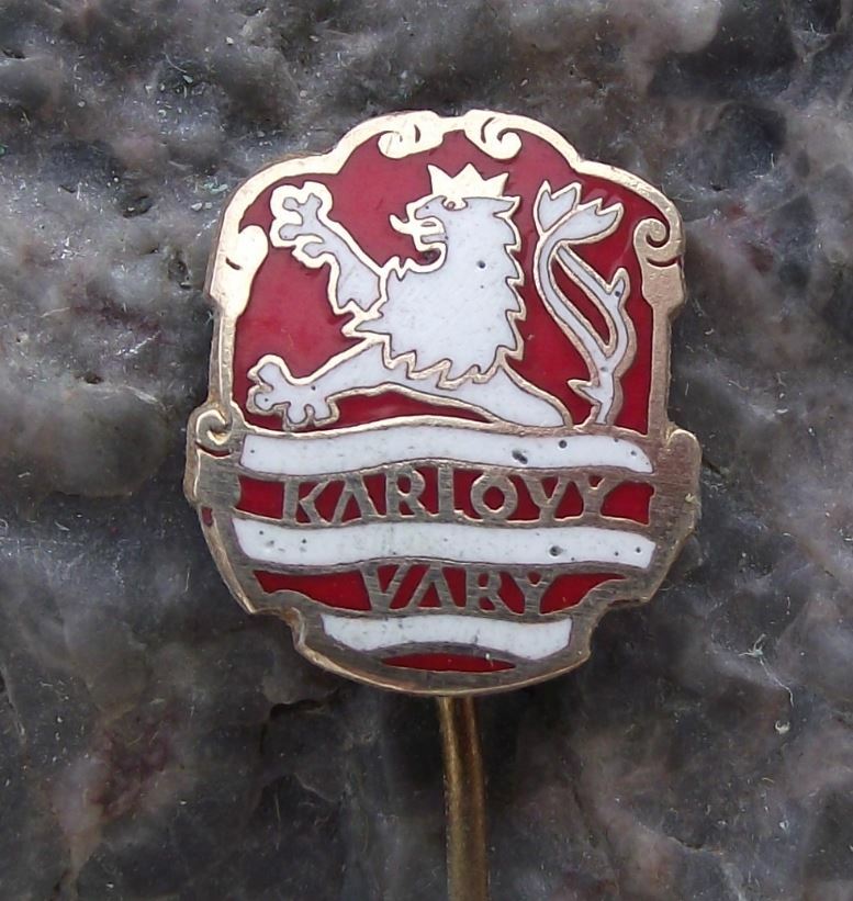 Antique Karlovy Vary White Lion Heraldic Crest Coat of Arms Czech City Pin Badge - Badgecrazy