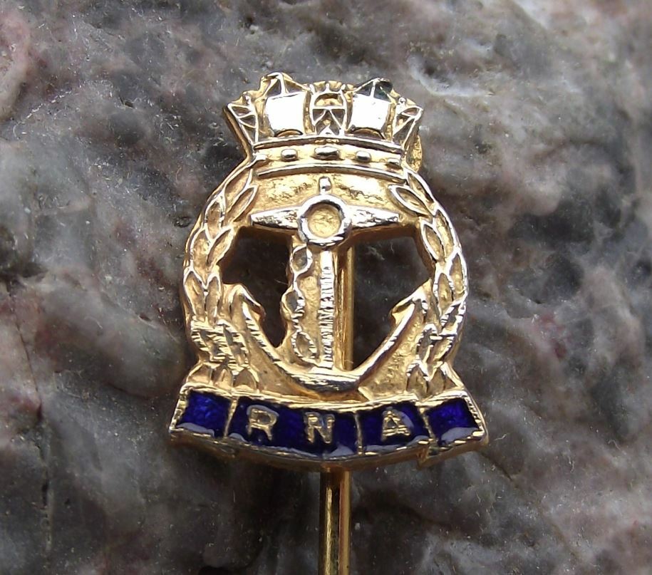 Antique RNA Royal Navy Association Anchor Crown Military Service Pin Badge - Badgecrazy