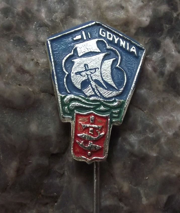 Antique Gdynia Gdingen Poland Polish Coat of Arms Boat Heraldic Crest Pin Badge - Badgecrazy