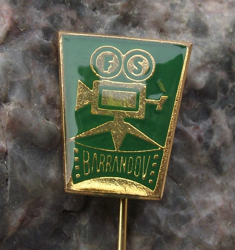 Antique Barrandov Czech Movie Studios Film Camera Tripod Tape Reels Pin Badge - Badgecrazy