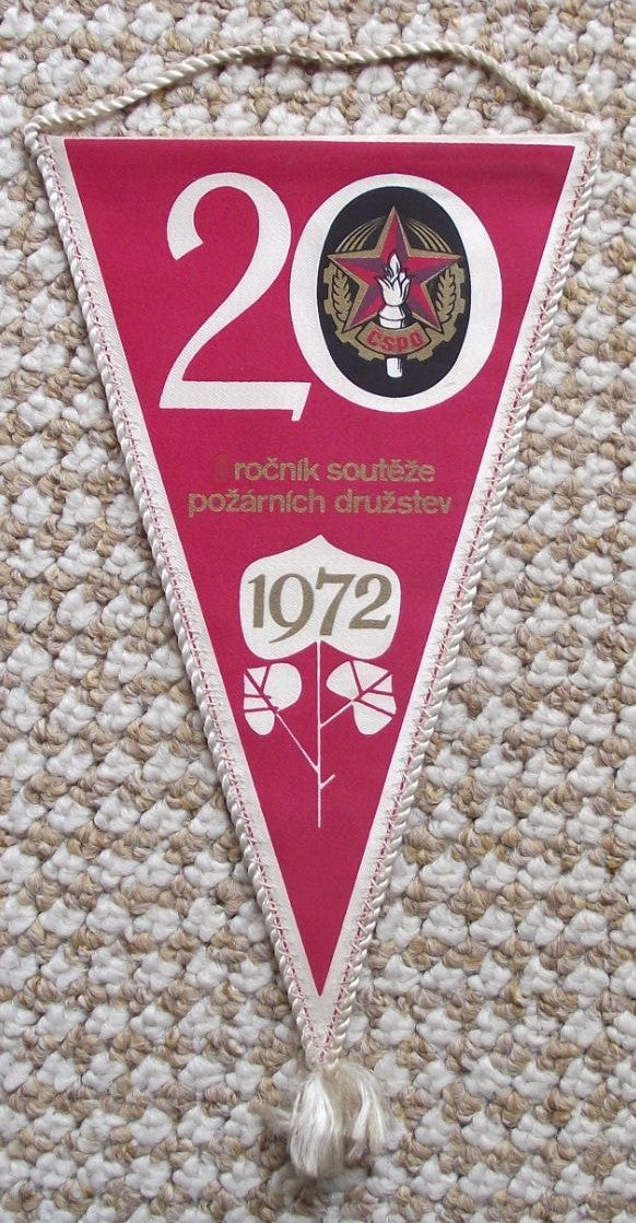 1972 CSPO Czech Fire Fighters Fireman Physical Training Competition Pennant Flag - Badgecrazy