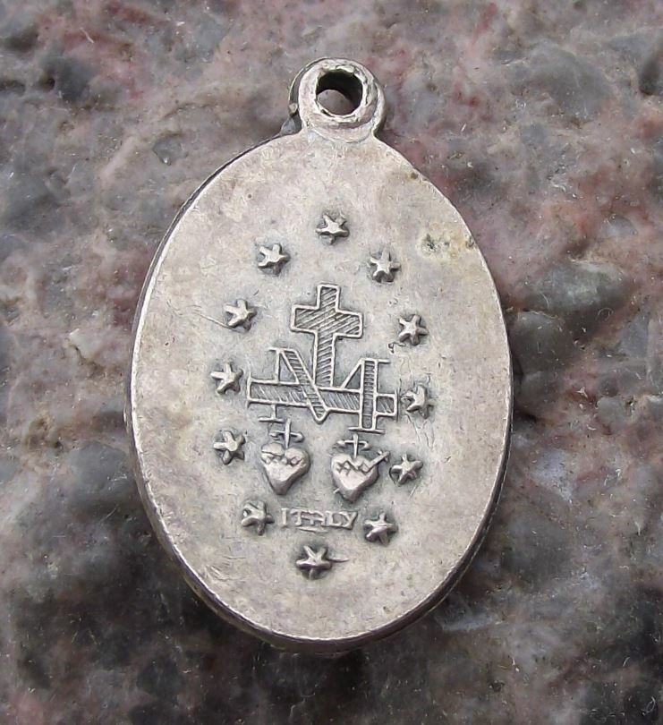 Vintage Blessed Mother Mary Pray for Us Christian Religious Holy Icon Charm - Badgecrazy