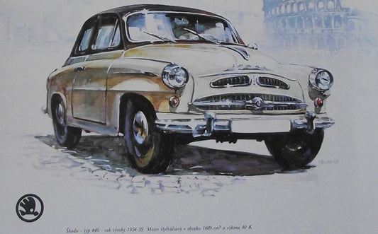 Skoda Type 440 1954 Picture Car Vladimir Bidlo Skoda Printed Illustration - Badgecrazy