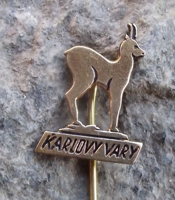 Antique Karlovy Vary Carlsbad Deer Emblem Mascot Chamois Spa Town Pin Badge - Badgecrazy