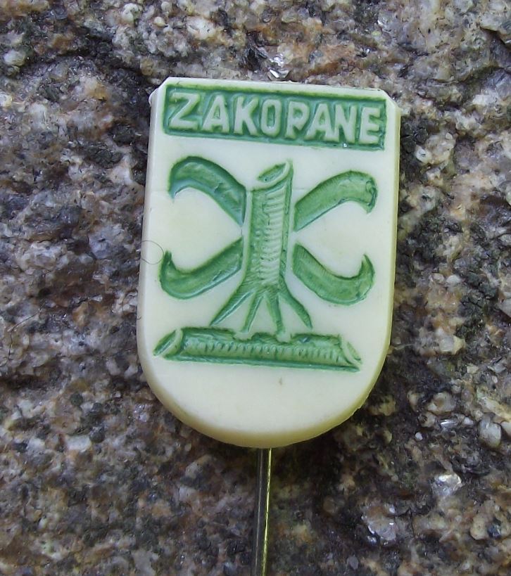 Antique Zakopane Polish Town Poland Coat of Arms Heraldry Plastic Pin Badge - Badgecrazy