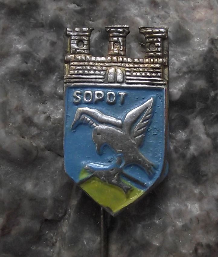 Antique Sopot Poland Eagle Fish Coat of Arms Heraldic Castle Crest Pin Badge - Badgecrazy