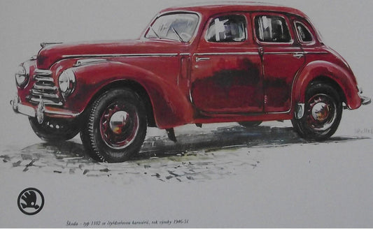 Skoda Type 1102 1946 Picture Car Vladimir Bidlo Skoda Printed Illustration - Badgecrazy