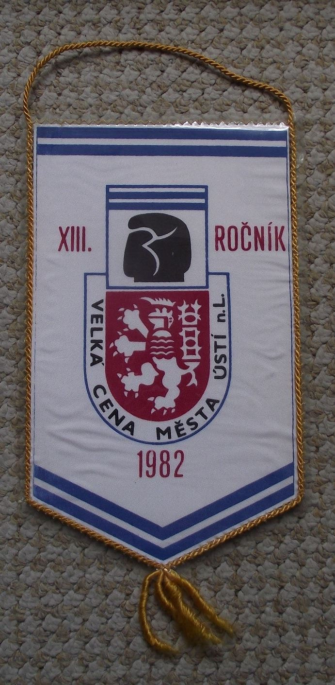 1982 Czechoslovakia Boxing Title Fight Usti nad Labem Glove Lion Pennant Flag - Badgecrazy
