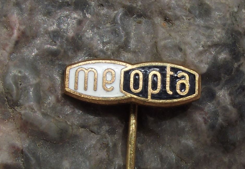 Vintage Meopta Czech Stereo Camera Company Optics Lenses Logo Pin Badge Black - Badgecrazy