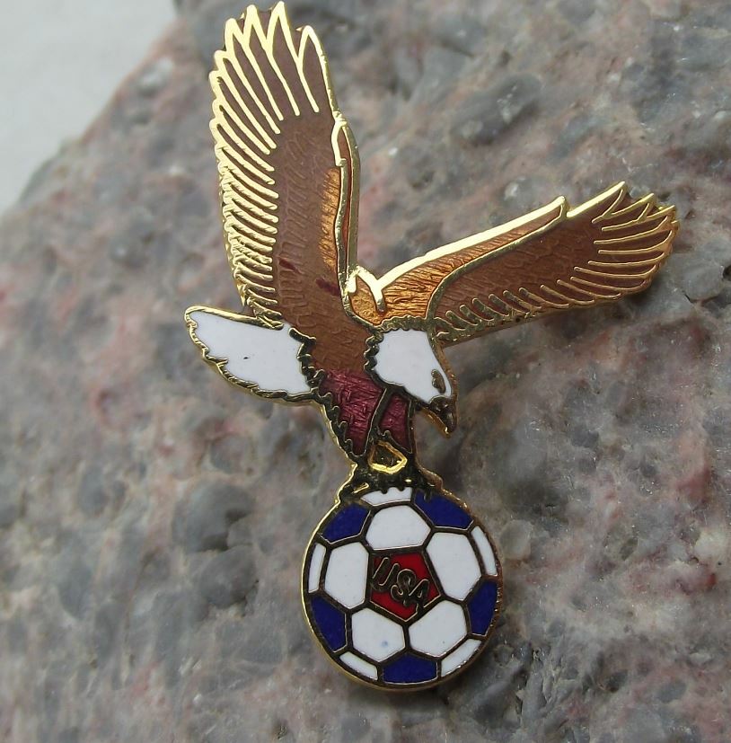 Soccer USA American Eagle Football Red White Blue Shield Ball Sports Pin Badge - Badgecrazy